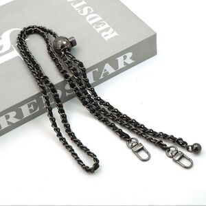 Replacement Adjustable Purse Chain Faux Black Leather Gun Metal Hardware; NWOT